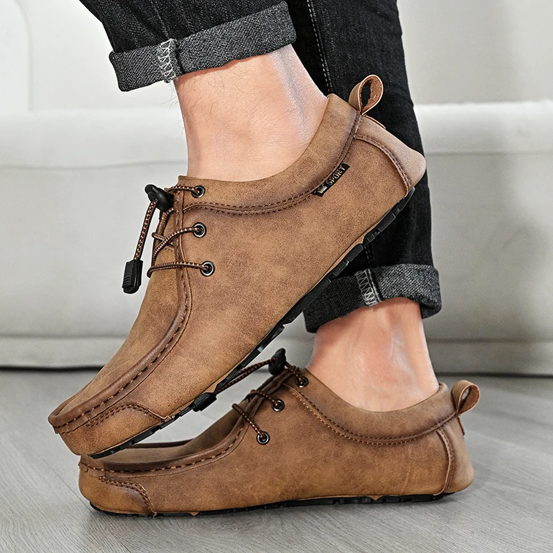 Men's Casual Fashion Loafers Handmade PU Leather Moccasins Slip-On Driving Shoes Range Male Flats Comfort Footwear Size 39-47