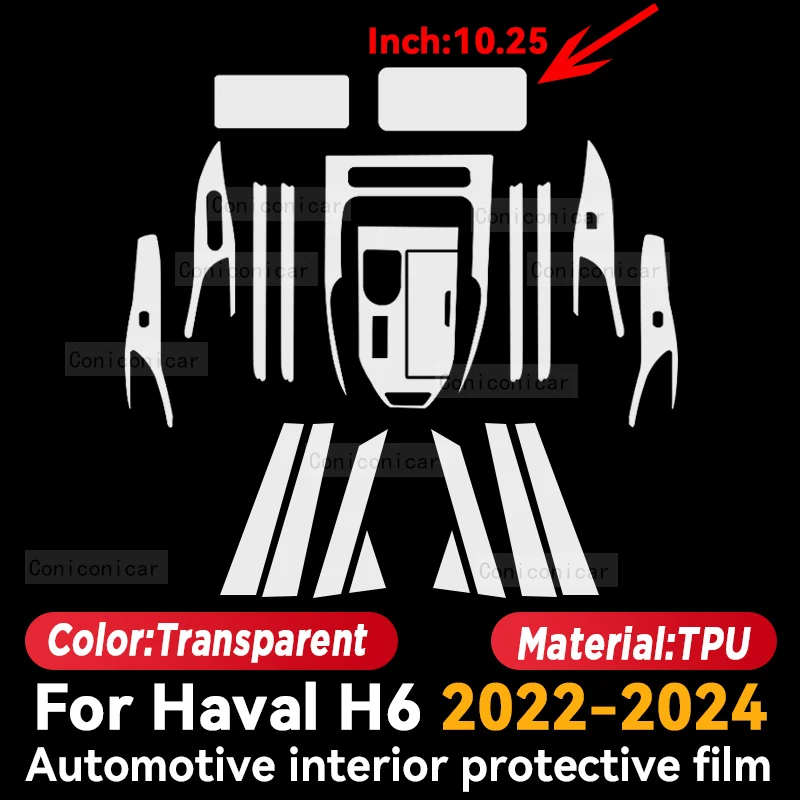 Voor Haval H6 2022-2024 Auto Interieur Middenconsole Transparante TPU Beschermende Film Anti-Kras Reparatie Film Accessoires Refit