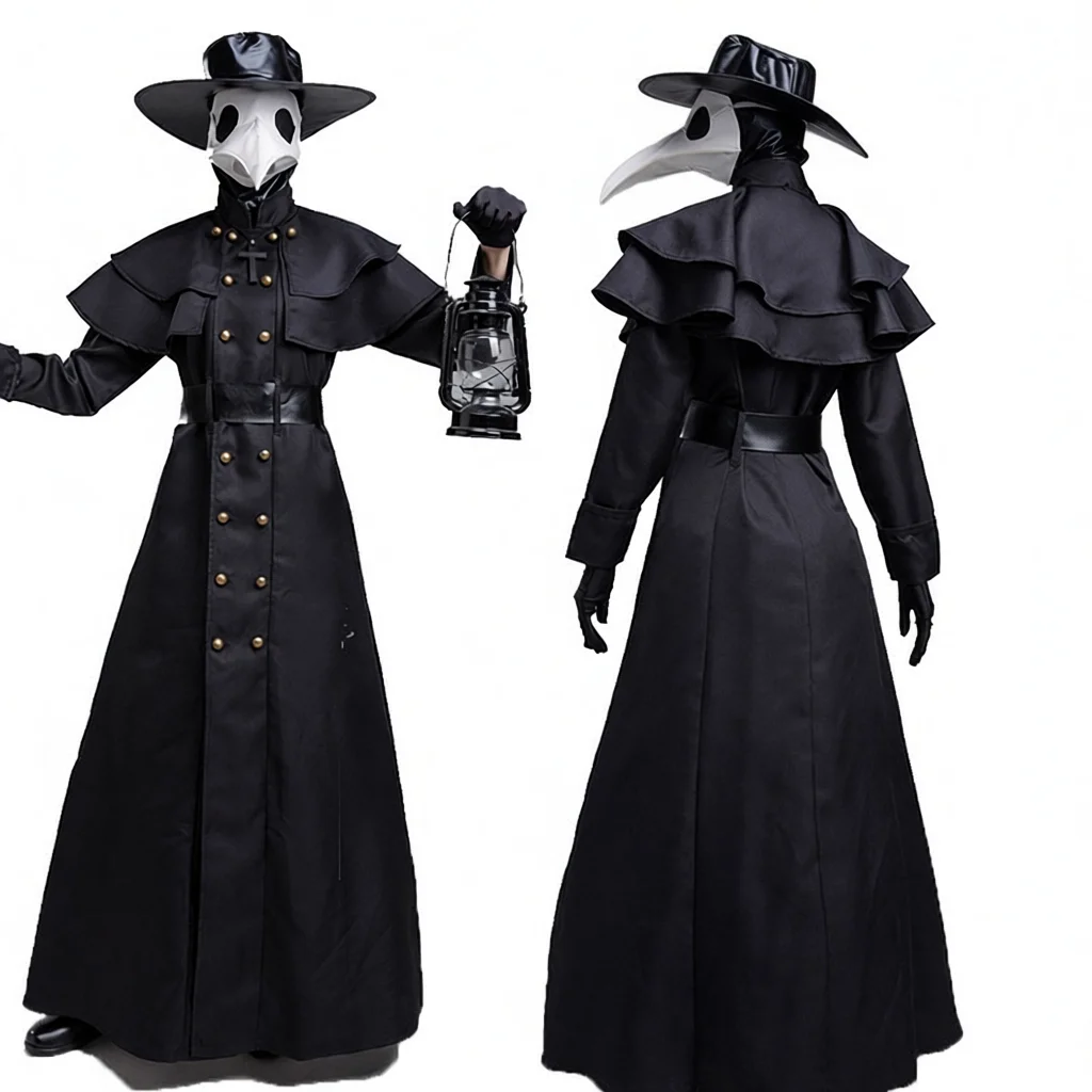 

New Medieval Steam Punk Style Adult Plague Doctor Crow Beak Halloween Costume Movie Performance Outfit Chinese Traditional St...