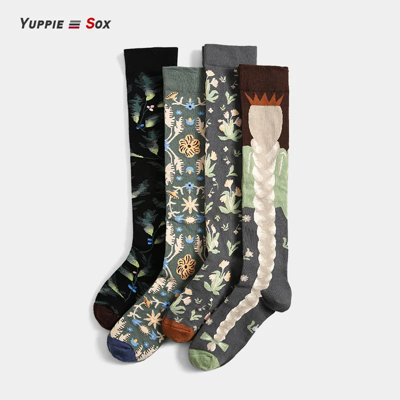  2020 New French Cotton Stockings Women's Xuan Ya Long Internet Celebrity Street Sesh Sesame Jacquard JK Skinny Socks