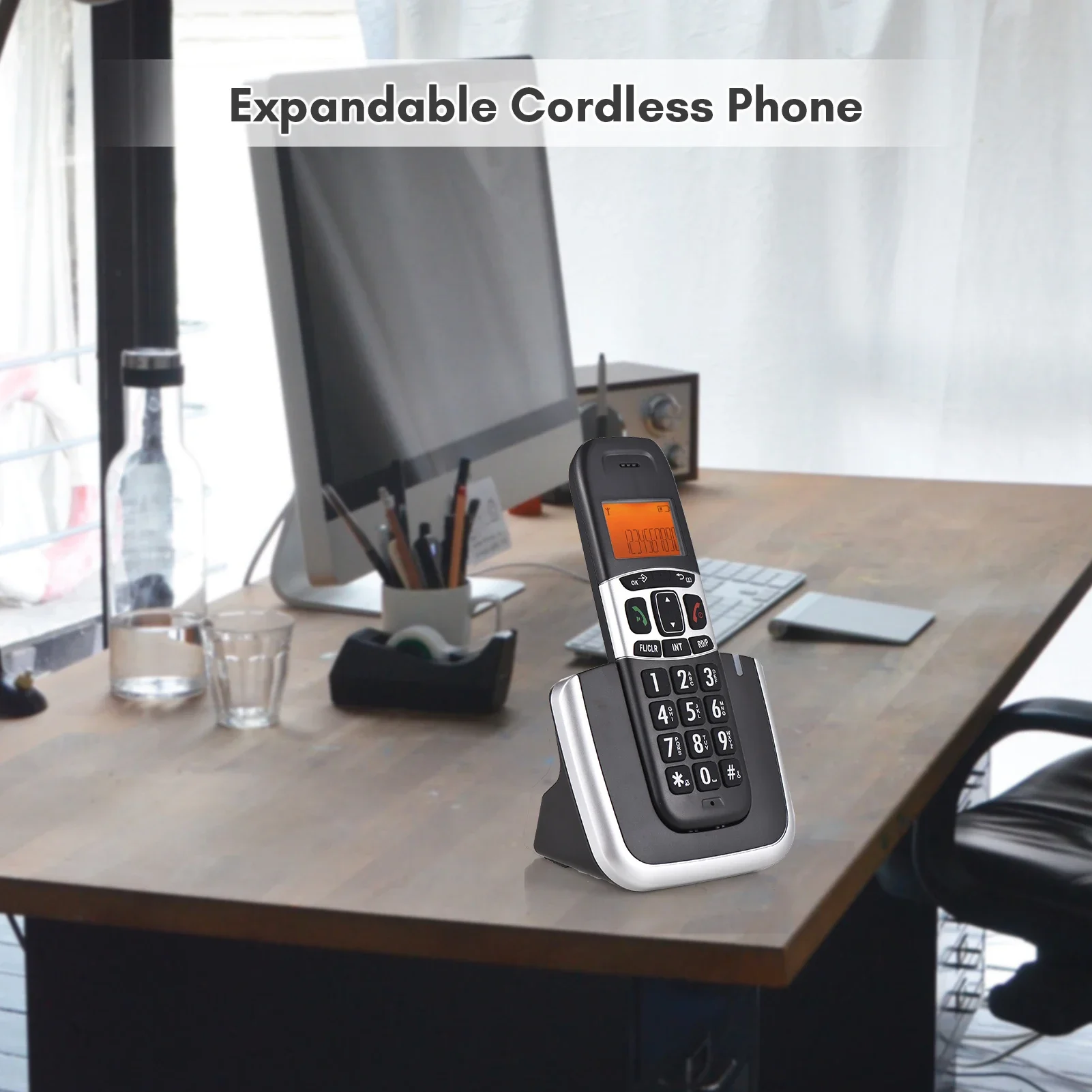 Phone System with 3 Lines Display Support 5 Handsets Connection Call Block Hands-free Calls 16 Languages