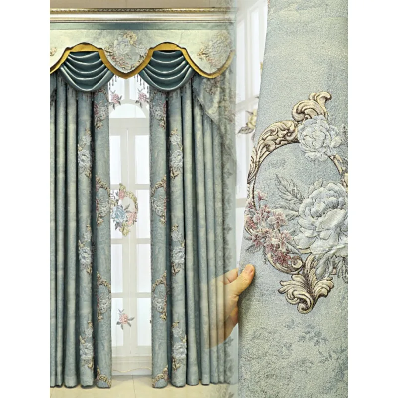 Custom  Size！！European Luxury Highly Blackout Three-dimensional Relief Jacquard Sunshade Curtains for Living Dining Room Bedroom