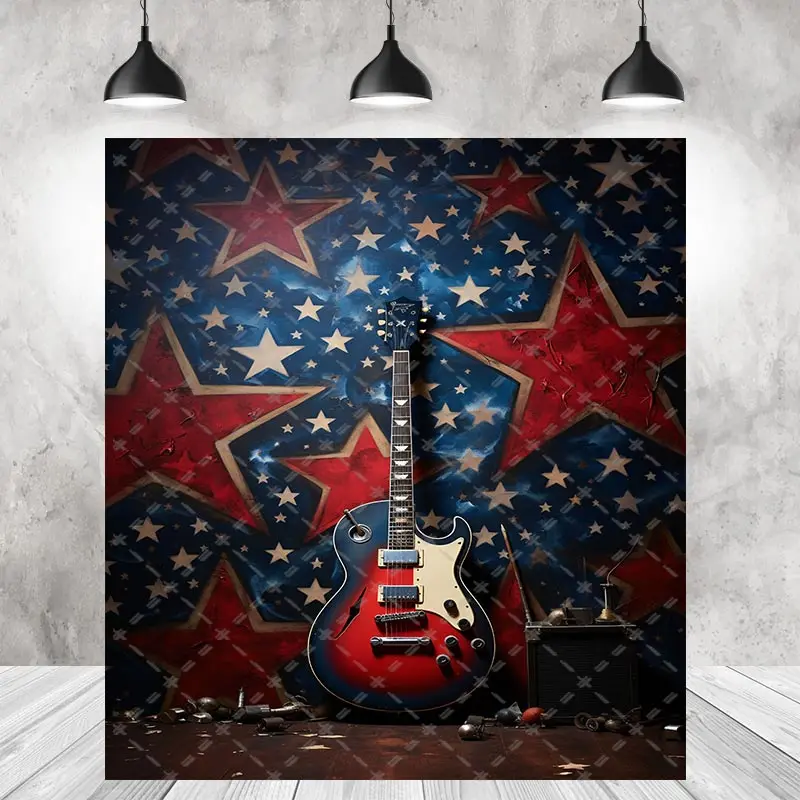 Rock Star Party Backdrops Children Kids Adult Birthday Photography Cake Smash Guitar Curtain Red Background Photo Shoot Studio