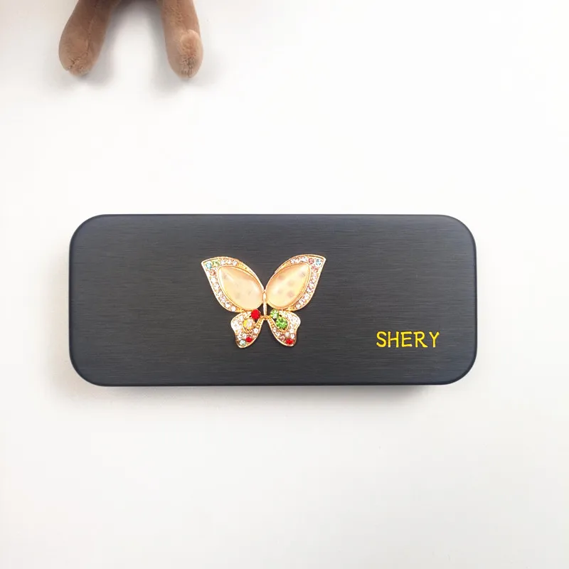 مجموعة مع الماس الثعلب نمط المرأة الصلب الجلود المحمولة الصلب نظارات للقراءة صندوق نظارات حافظة نظارات حالات فتاة هدية B2