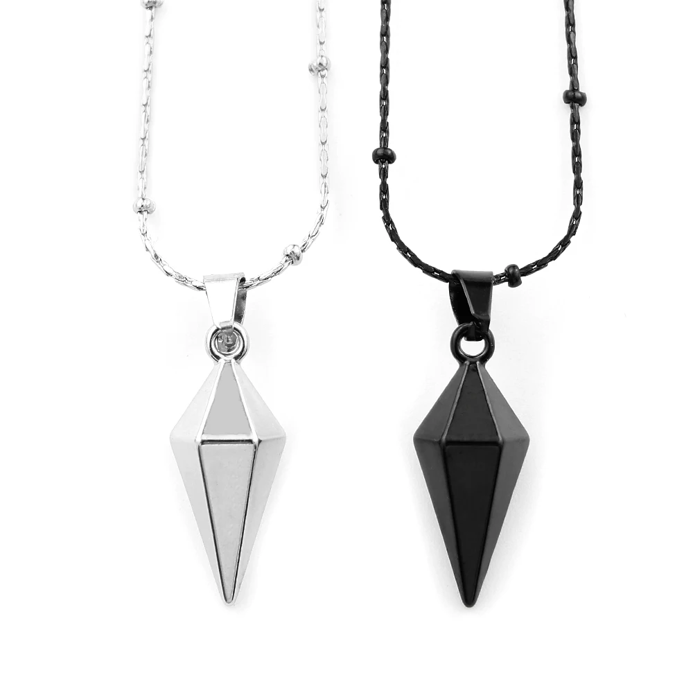 Gothic Hip Hop Spike Rhombus Pendant Necklace for Women Men Stainless Steel Silver Color Geometric Punk Beads Chain Jewelry Gift