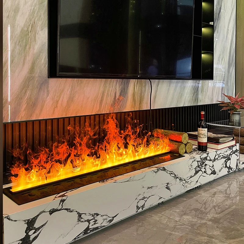 

Custom High-End Electronic Fireplace Trendy Design Direct Sales Simulated Flame Humidification Core Embedded Steel Living Room