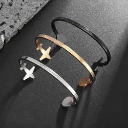 Stainless Steel Aircraft Flight Track Design Open Adjustable Bracelet for Men and Women Cuff Bracelet Fashion Casual Jewelry