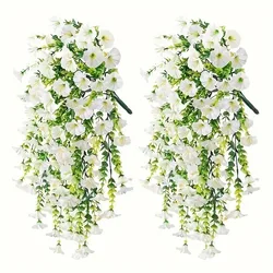1PC Artificial Morning Glory Wall Hanging Faux Violet Plants Hanging Flowers Simulated Leaf Vines for Home Garden Wedding Decora