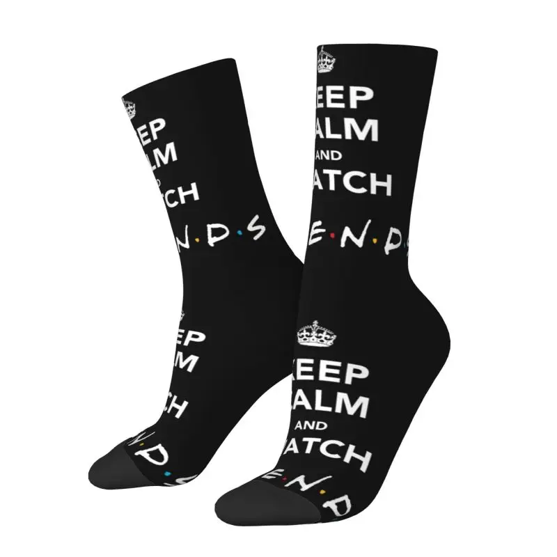 Fashion Print Keep Calm And Watch Friends Socks for Men Women Stretchy Summer Autumn Winter Funny Quote TV Show Crew Socks