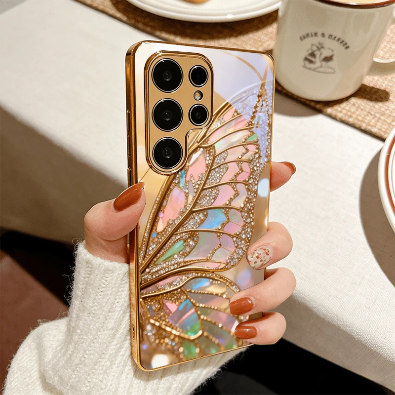 Iridescent Jewel Golden Phone Case For Samsung A50/A51/A52/A53/A54/A55/A56/A57/A71/A72/A73/A31/A32/A34/A36/A37/A30s Glass Cover