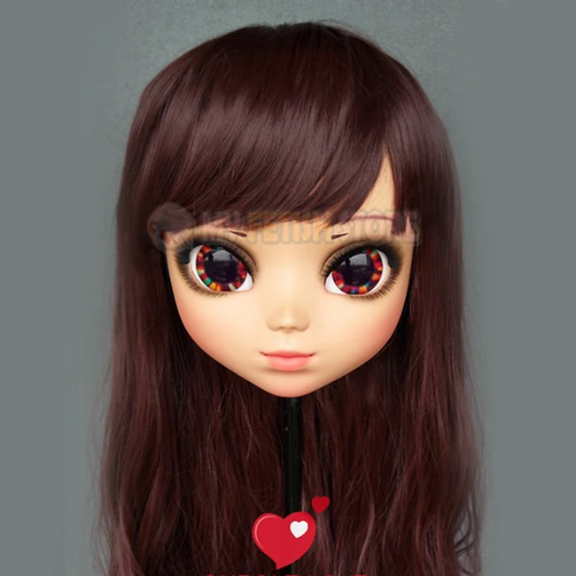 (P-05)Female Sweet Girl Resin Half Head Kigurumi BJD Eyes Crossdress Cosplay Japanese Anime Role Lolita Mask With Eyes And Wig