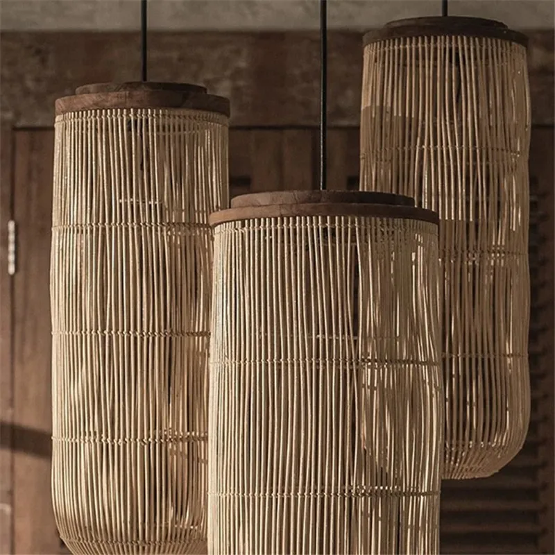 Vintage rattanowa latarnia lampa wisząca ręcznie tkane oświetlenie Wabi-sabi styl japoński wystrój restauracji jadalnia lampy wiszące