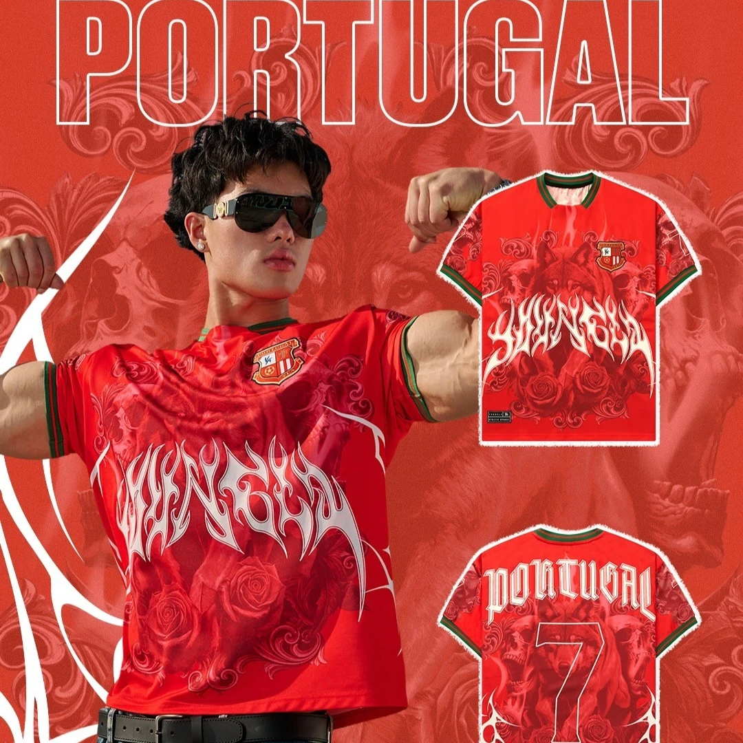 Y2K Gothic Retro Style Football Jersey Special Edition for Portugal Fans Adult Kids Casual T-Shirt Breathable Quick-drying Soft