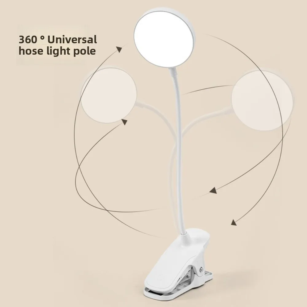 

3-режимная светодиодная лампа с зажимом, функция затемнения, сенсорное управление, USB аккумуляторная лампа, пластиковая защита глаз, настольная лампа для чтения, чтение книг