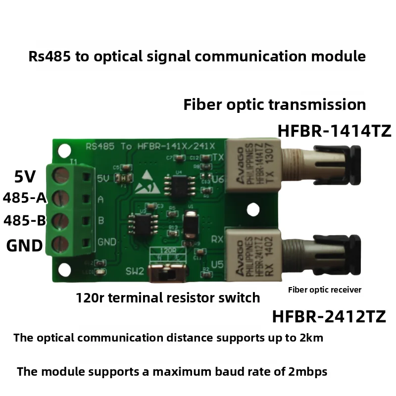 

RS485 to Fiber Optic Module – HFBR1414 / HFBR2412, Industrial Fiber Optic Transceiver for Long Distance Communication