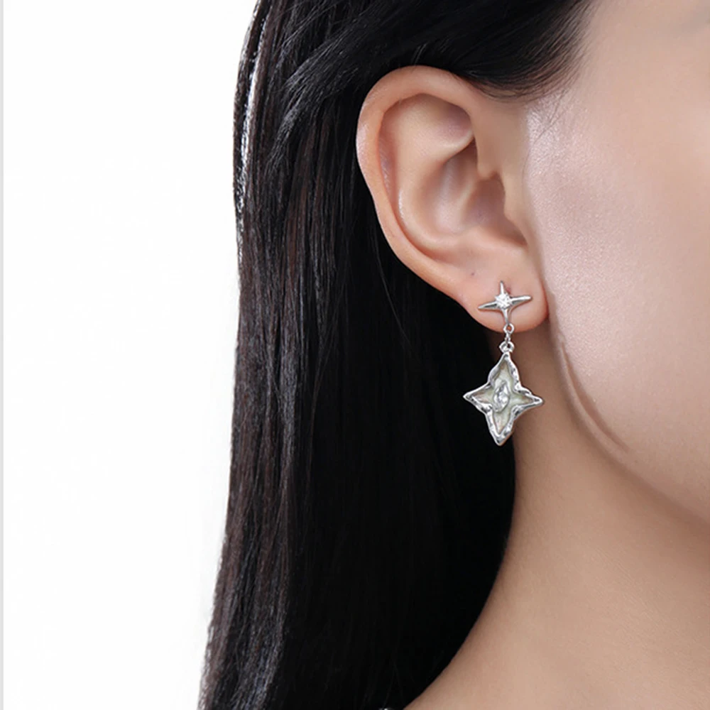 Eetit Fashion Cubic Zirconia North Star Drop Earrings for Women Silver Color Anti Allergy Zinc Alloy Versatile Daily Jewelry