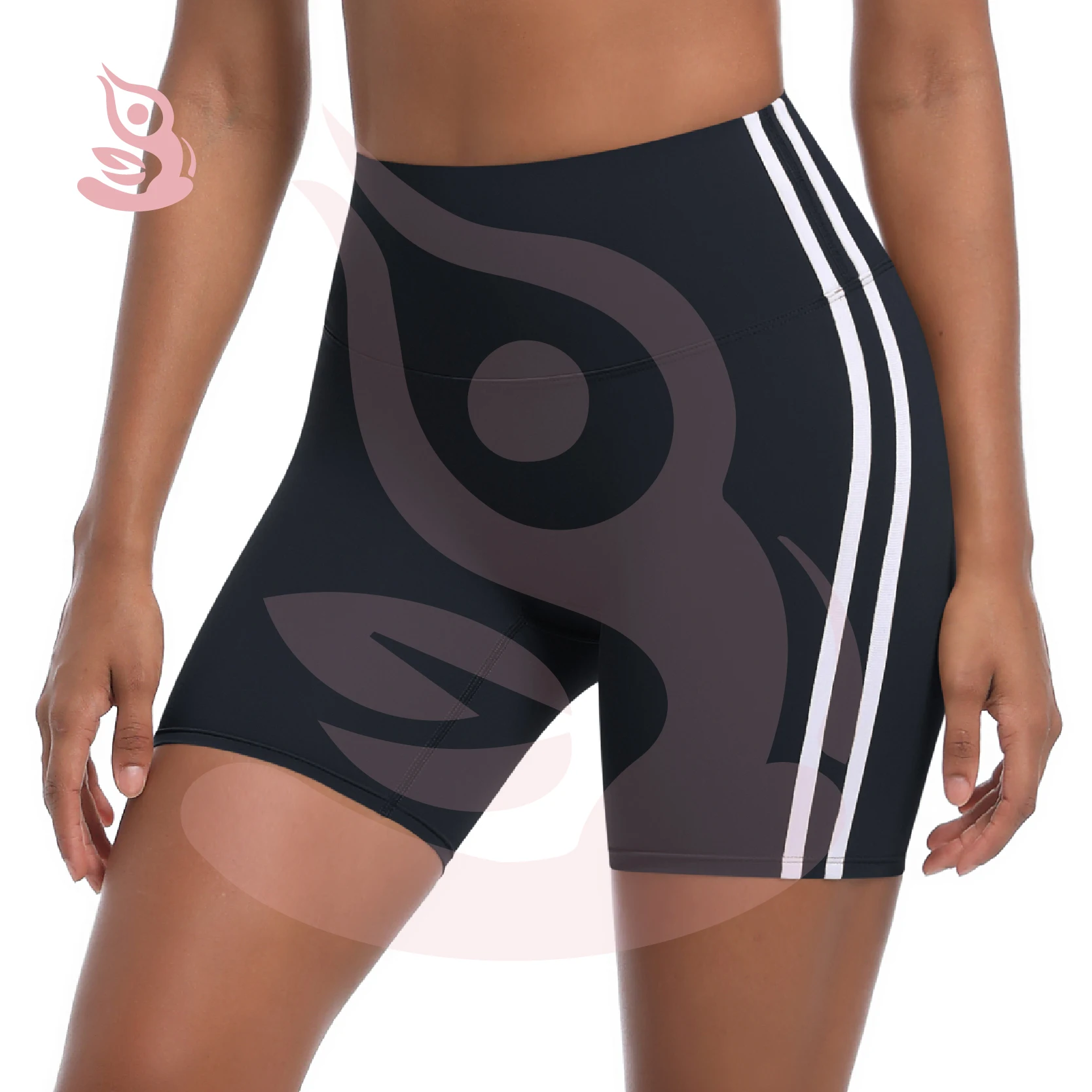 

New Striped Tight Fit High Waisted Peach Three Quarter Pants Contrasting Colors Breathable Sports Running Yoga Shorts for Women