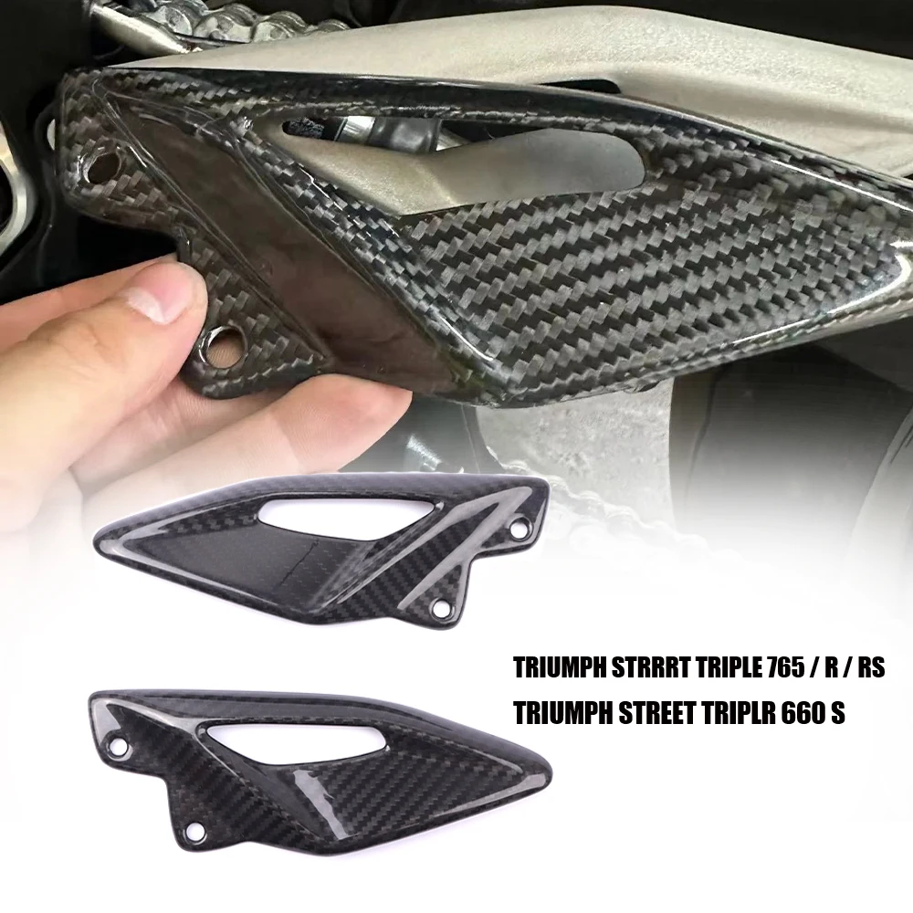 Pure Dry Carbon Fiber For Triumph Street Triple 660 765 R RS 2016-2021 2022 2023 2024 Motorcycle Heel Guard Plates Foot Rests