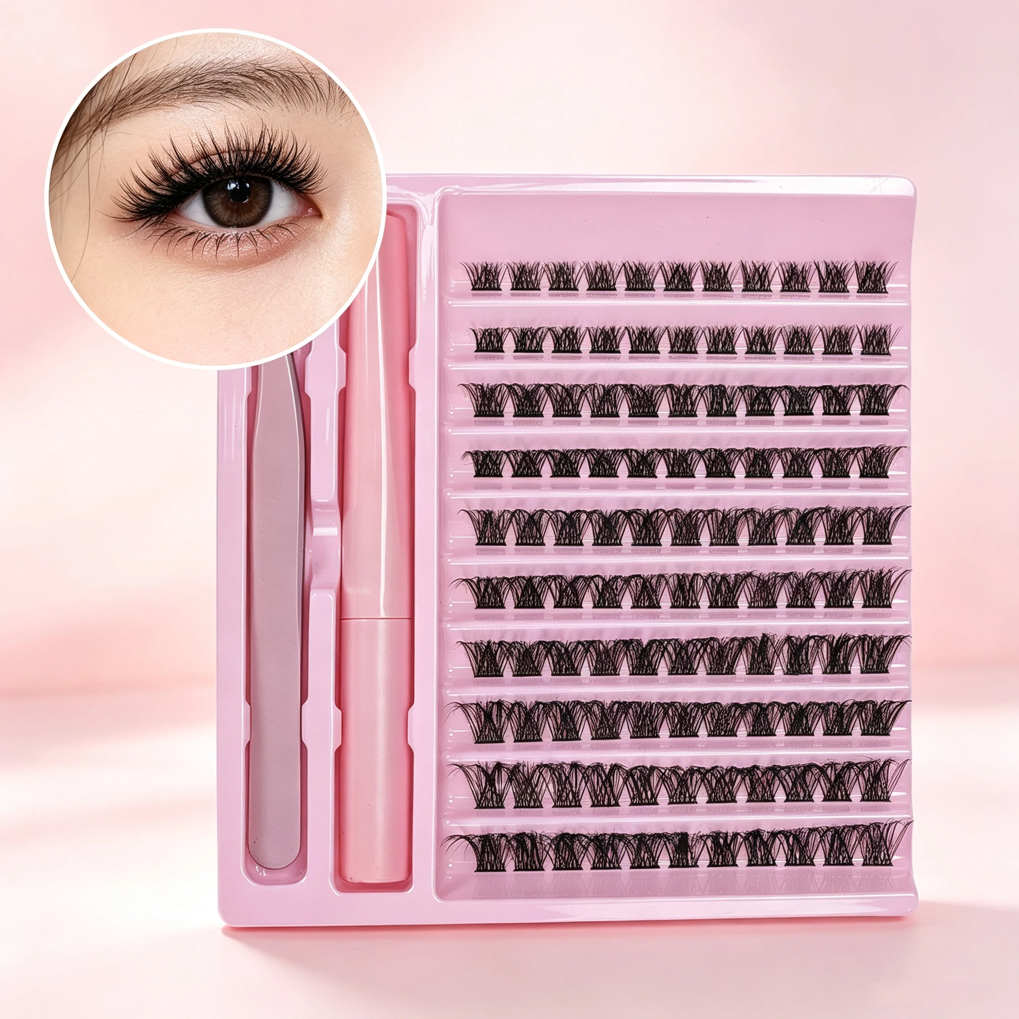 DIY Lash Extension Kit D‑Curl Cluster Lashes With Bond Seal Glue & Tweezers Reusable False Eyelashes Segmented Lash Clusters