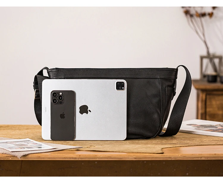 Organizers designers handmade tanned cowhide men's black shoulder bag outdoor travel luxury genuine leather crossbody bags