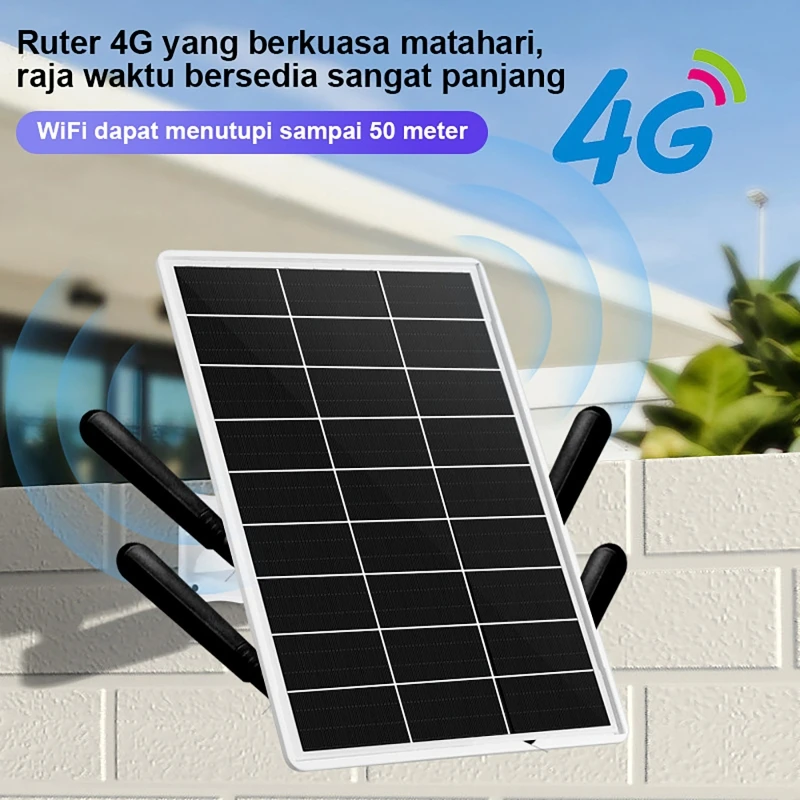 Solar-Powered 4G Wireless Router Outdoor Waterproof WiFi Router for Outdoor Security Cameras, Mobile Phones, Computers