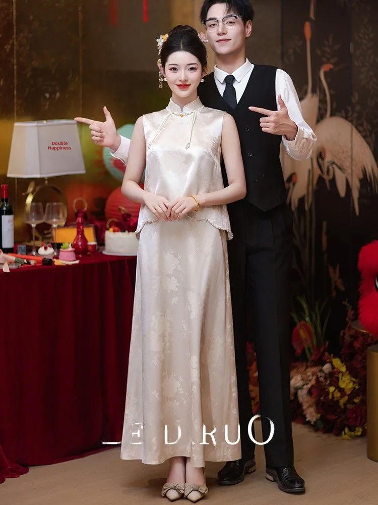 

Вечернее платье-ципао цвета шампань в китайском стиле для помолвок и свадеб, с возможностью индивидуального пошива