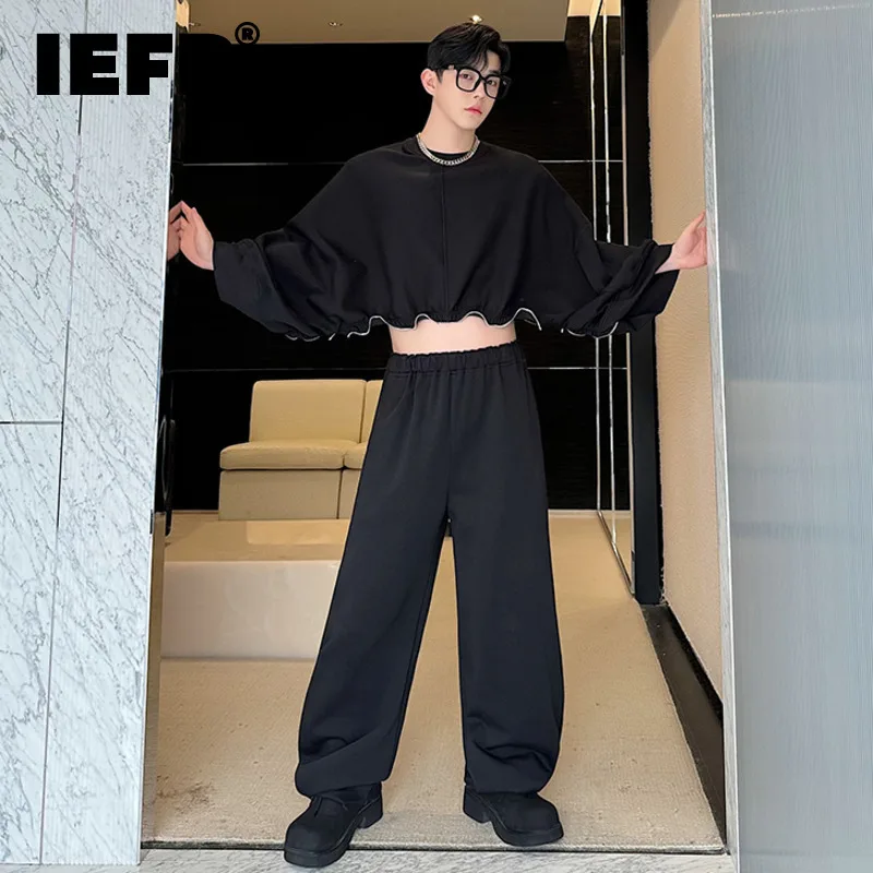 

IEFB Temperament Men Sets New Trendy Male Pullover Top Big Pocket Straight Sweatpants Two-piece Rippled Edge Summer Suit 9C6437