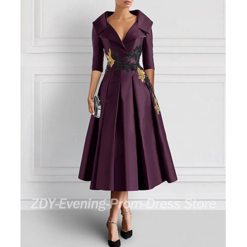 ที่กําหนดเองElegant Midiชุดเจ้าสาวซาตินVคอชา-ความยาวA-Lineชุดราตรีสําหรับเด็กงานแต่งงานเจ้าบ่าวชุด 2025