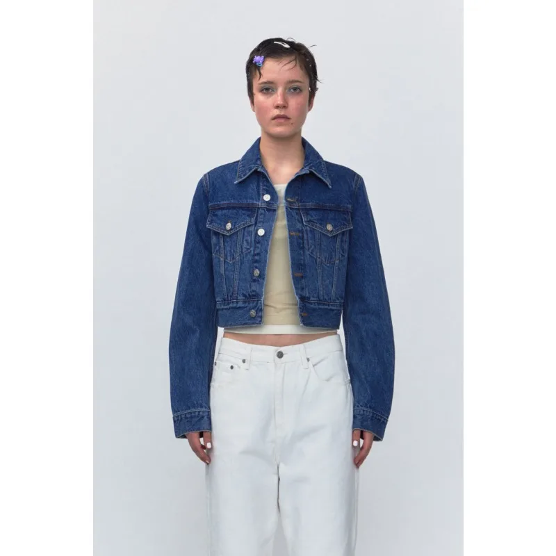 

Rest and Recreation Women's Denim Jacket Washed Vintage Short Crop Turn Down Collar Casual Daily Outdoor Travel Wear