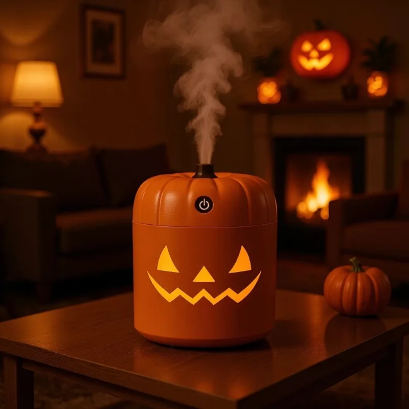 New Halloween Pumpkin Mini Humidifier USB Powered Portable Night Light Mist Humidifier for Bedroom Office Car Vehicle Indoor Use