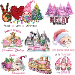 Christmas Pink Christmas Tree Santa Claus Letter Iron On Transfer Vinyl Sticker For Clothes Fusible Patch Washable DIY Appliques