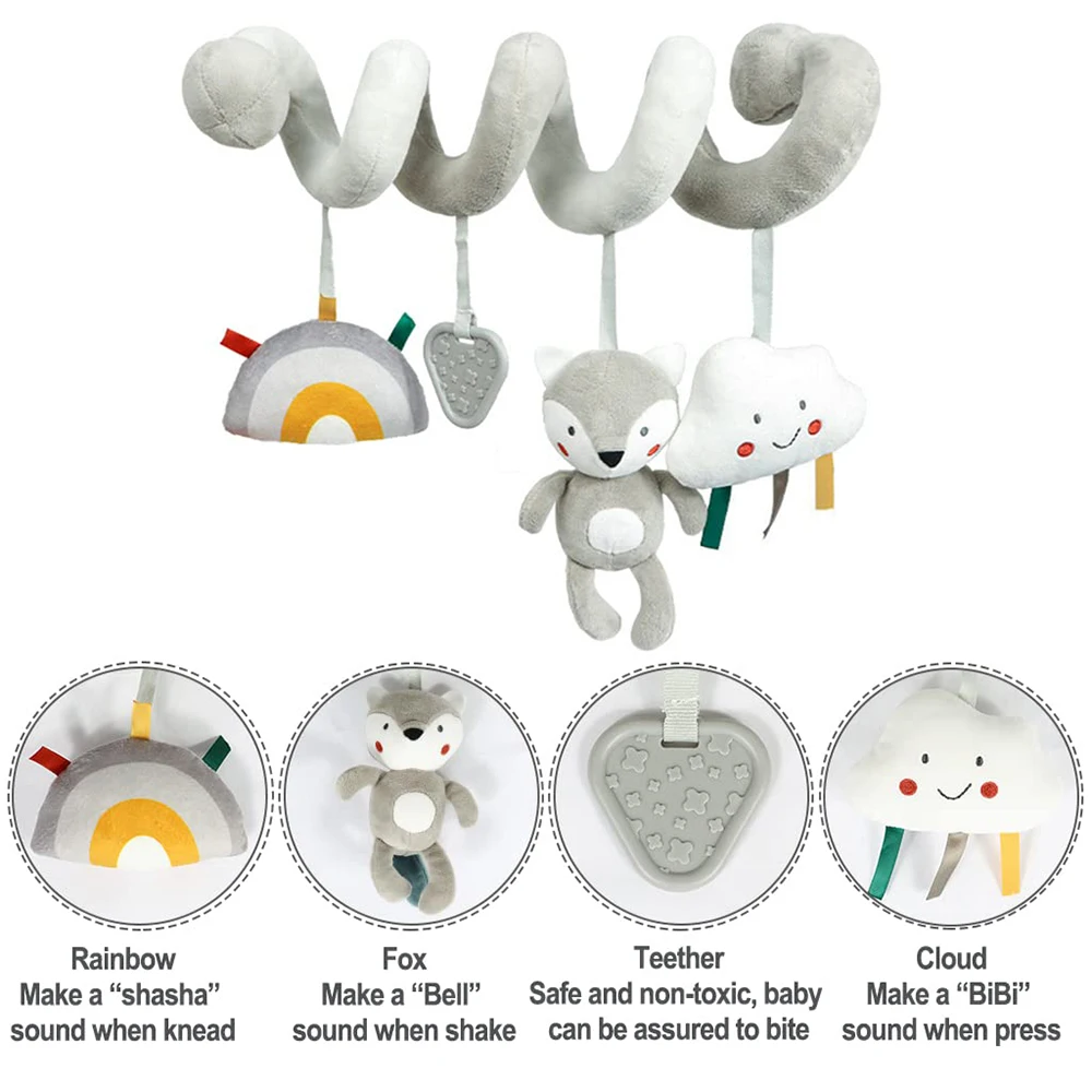 Spirala pluszowe wiszące fotelik samochodowy dla dziecka zabawka owijana wokół wózka dziecięcego zabawki do wczesnej edukacji dzieci sensoryczna na prezent dla malucha