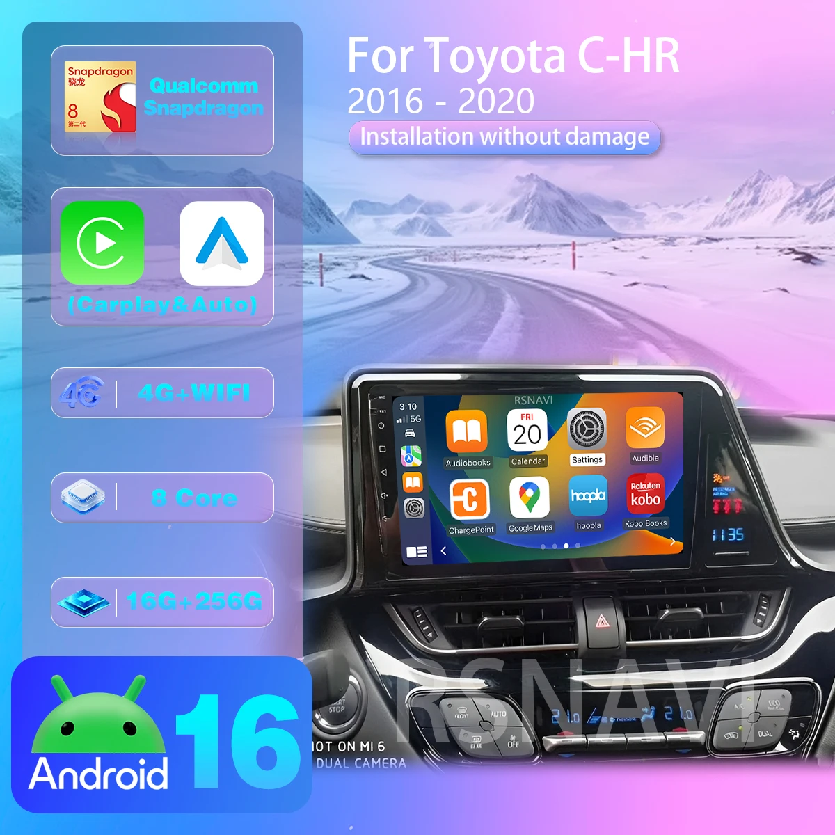 Android 16 For Toyota C-HR CHR 2016-2020 Right Hand Driver Stereo BT video Car radio 2K Screen Car Radio Qualcomm Screen