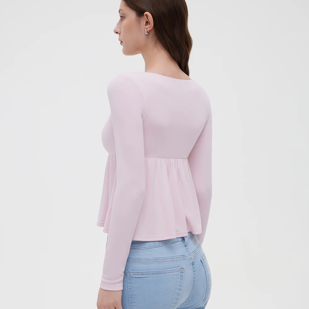 Women Fairy Y2k Cottage T-shirt Coquette Square Neck Long Sleeve Babydoll Tees Autumn Spring Vintage Clothes Casual Pullover Top