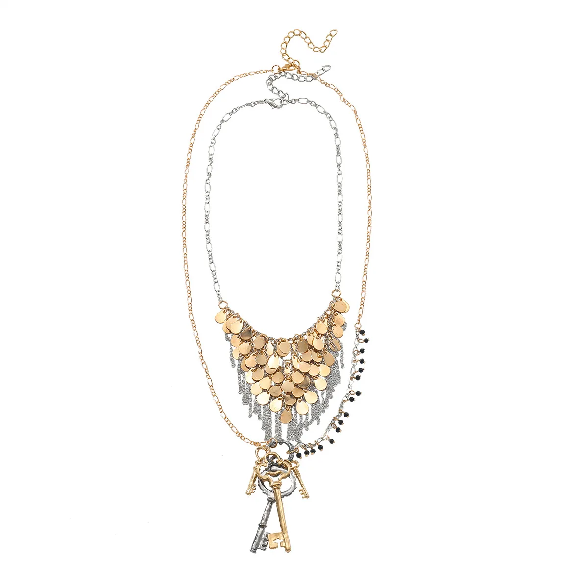 Personalisiertes Design Runde Metallplatte Wasserfall-Pailletten Schlüsselanhänger für Frauen Vintage Statement-Schmuck Hals-Accessoires – Detail 6
