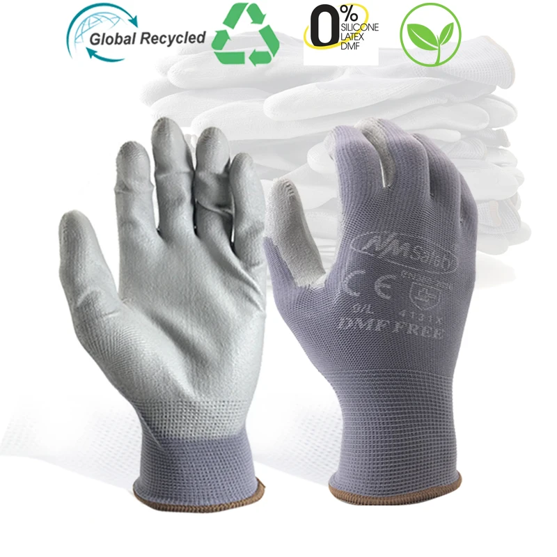 

24 Pieces/12 Pairs Anti Slip Security Protective PU Coated Nylon Labor EN388 Construction Industrial Safety Work Gloves