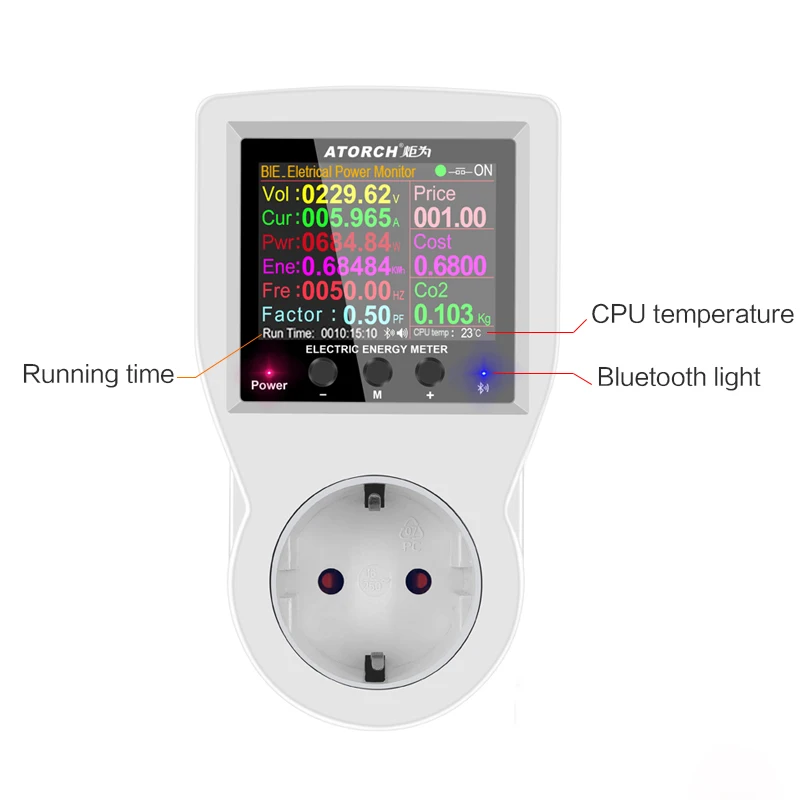 Vatímetro Digital con Bluetooth, medidor de energía de 220V CA, medidor de consumo de electricidad, enchufe europeo/estadounidense