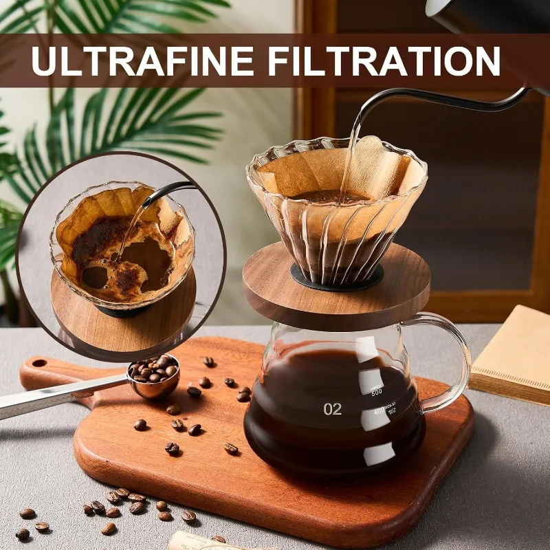 Pour Over Coffee Maker,Borosilicate Glass Coffee Server with Glass Lid,Pour Over Coffee Dripper for Home Café Restaurant, - view 4