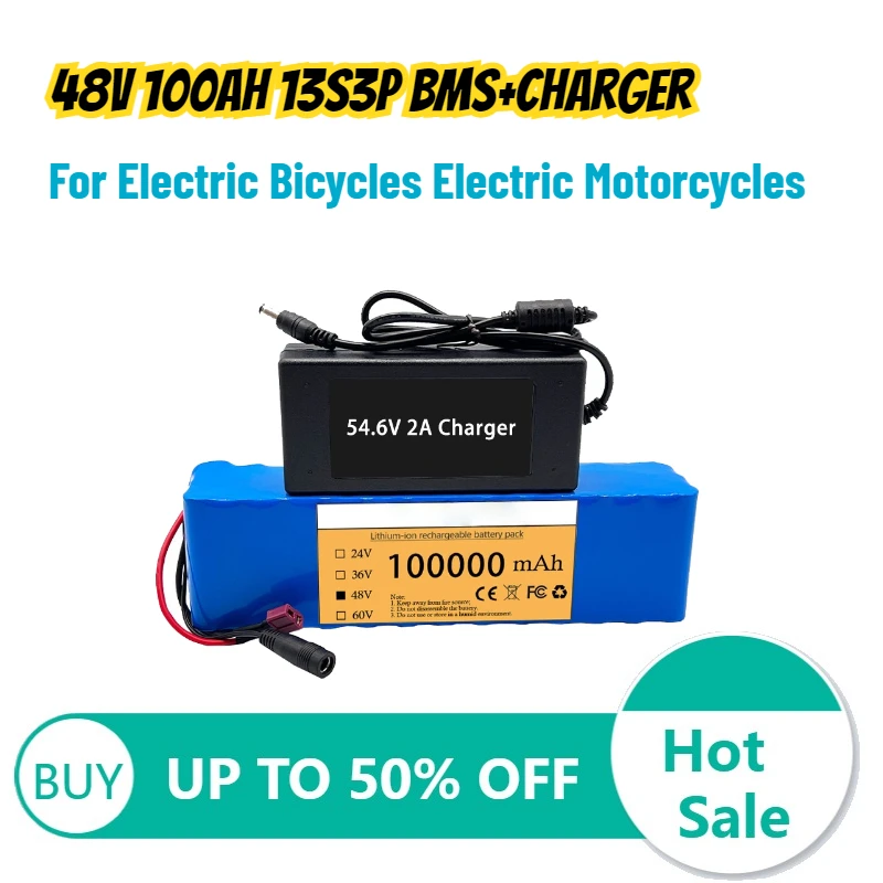 

Литиевая аккумуляторная батарея 48В 100Ач 13S3P с BMS и зарядным устройством для электровелосипедов и электромотоциклов, перезаряжаемая