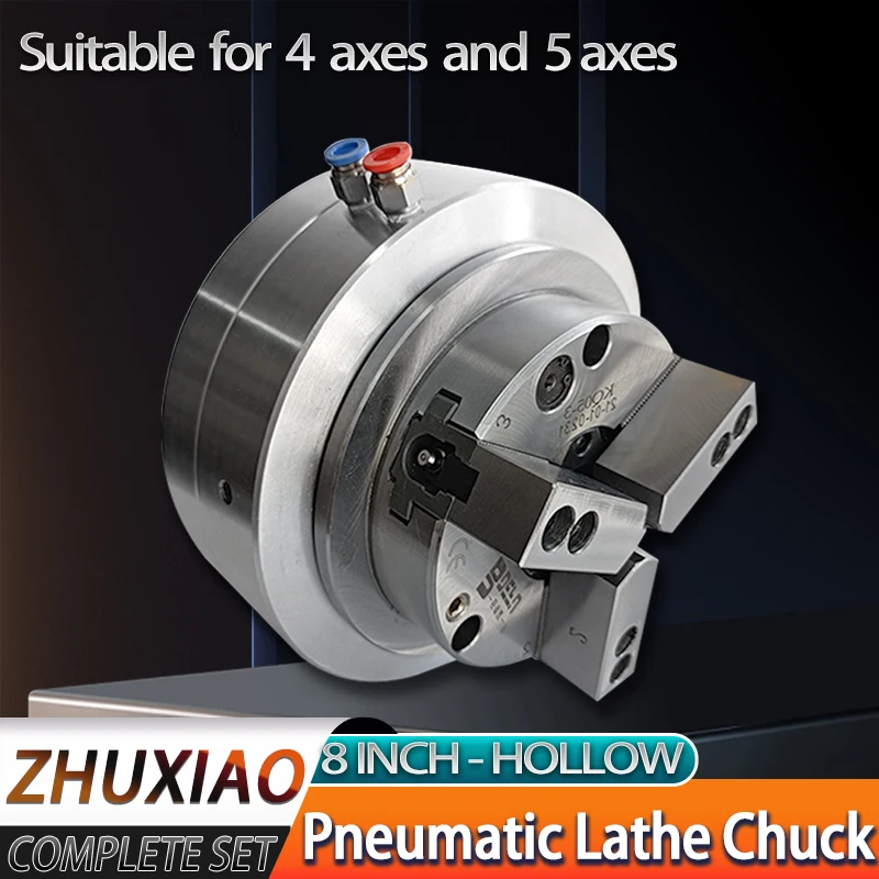 

8 inch Hollow Pneumatic Lathe Chuck 3 Jaw Front Type, Four-Axis Five-Axis Chuck,Rotatable Machine Tool, Lathe Fixture