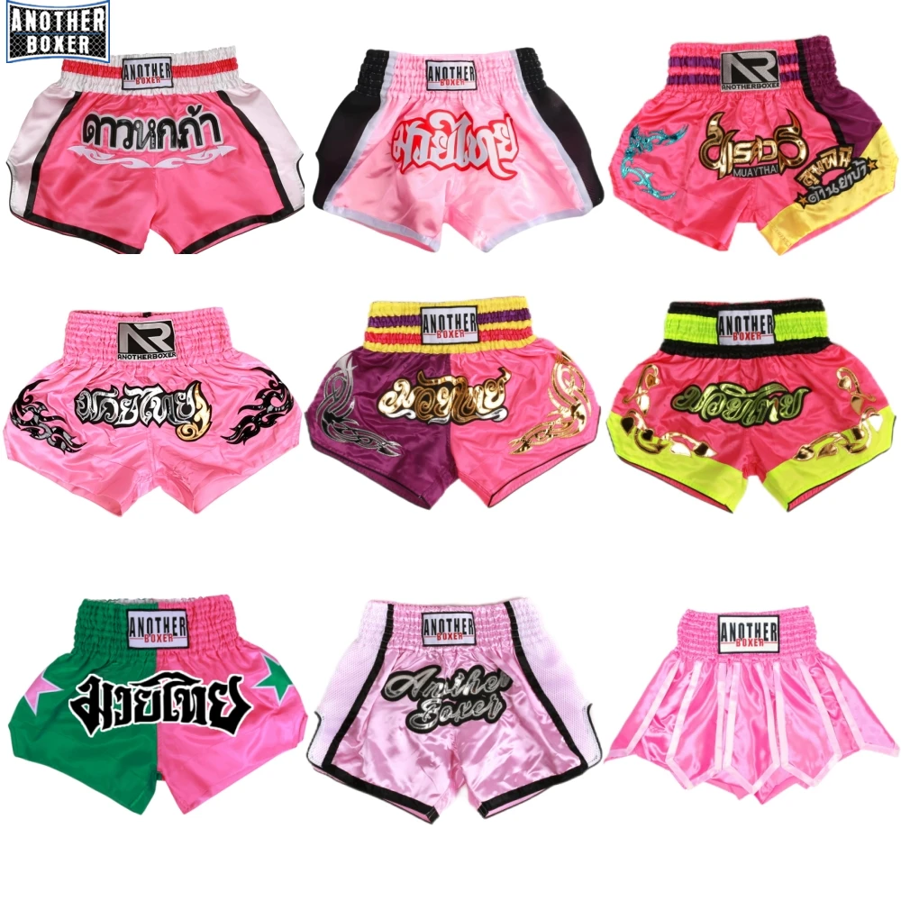

Pink Muay Thai Shorts Boxing Trunks Fight Kickboxing Grappling Training Workout Gym Shorts for Men Women Kids Boxing Shorts