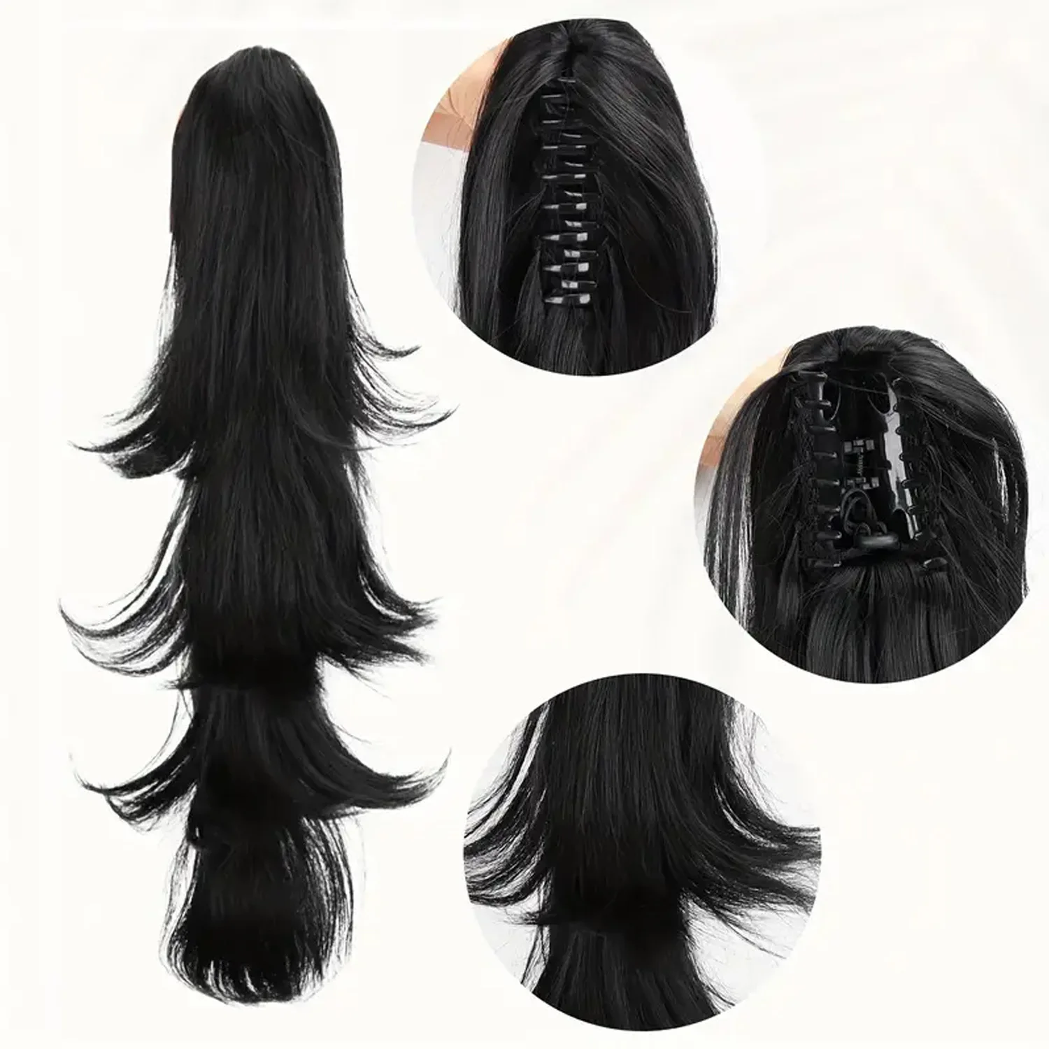 Synthetic Claw Clip In Ponytail Hair Extensions Hairpiece Fake  Hair Wavy False Pigtail With Elastic Band Horse Tail