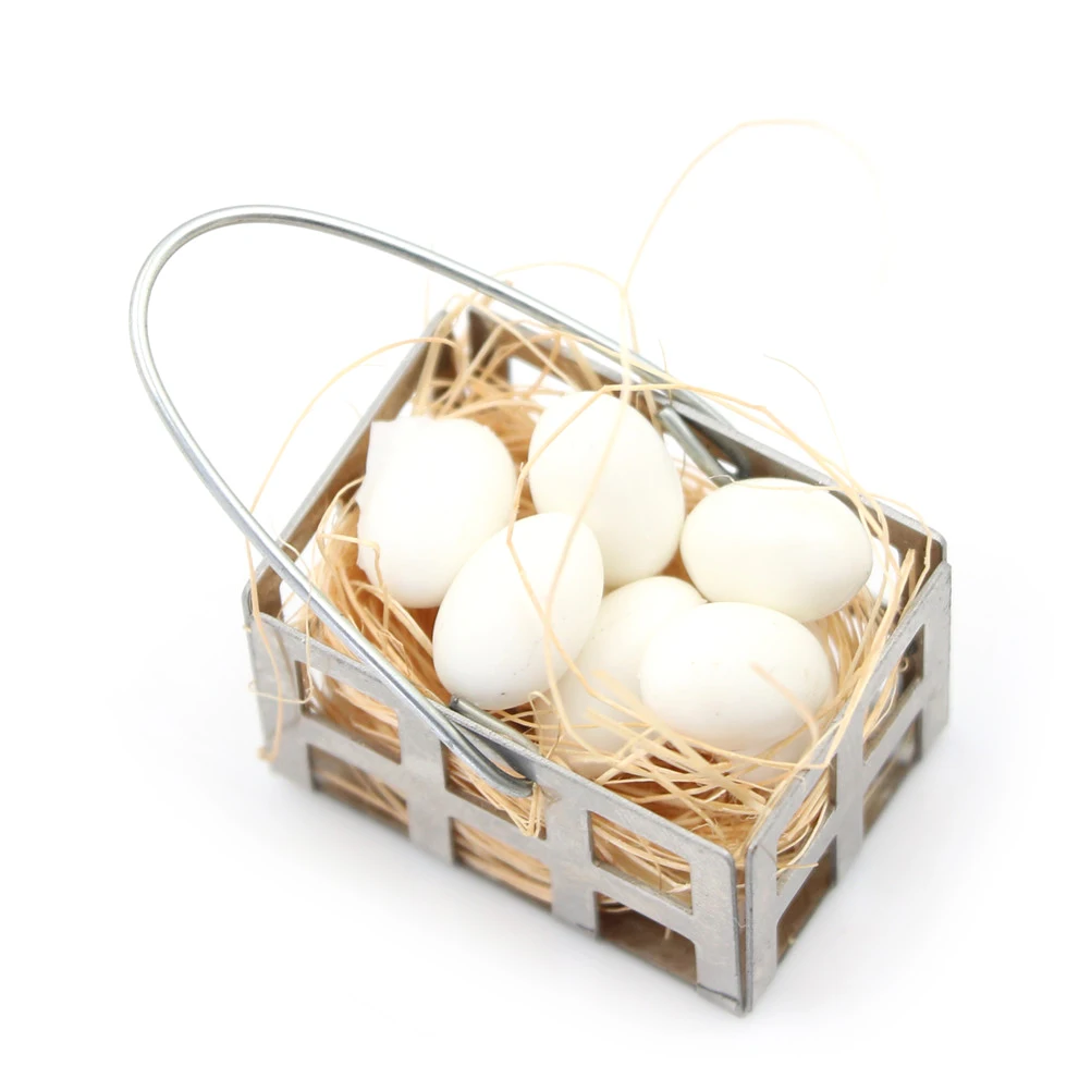 赤ちゃんのためのドールハウスエッグバスケット、キッチンフードミニチュア、白い卵、家具の装飾、DIYおもちゃ、新しい到着、1:6、1:12、1セット