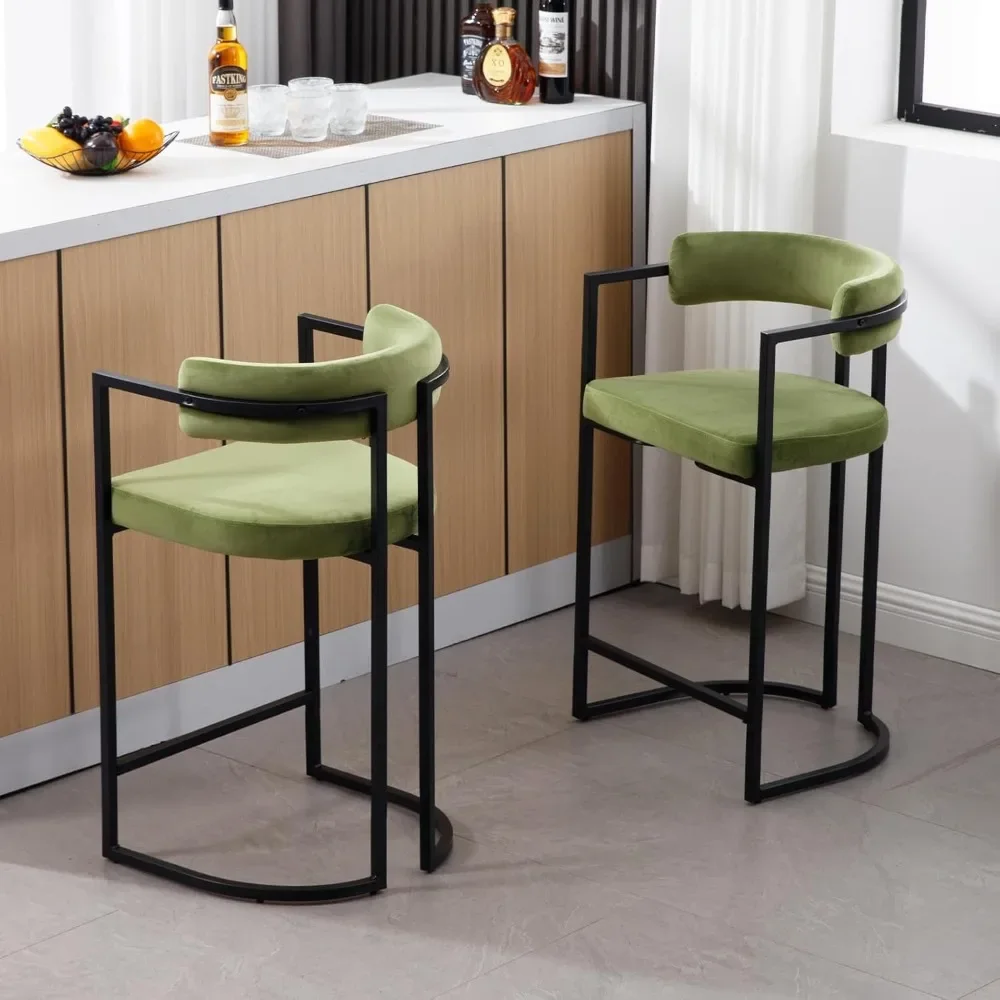 

Customizable Kitchen Stools Velvet Set of 2 Bar Stools Breakfast Modern Counter Height High Stool