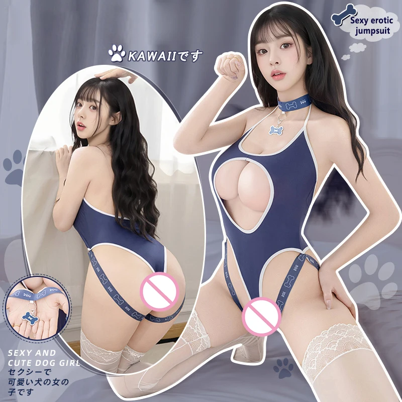 

Sexy Erotic Bodysuit Adult Female Role Play Lolita School Swimsuit Erotic Hollow High Slit Temptation Backless Tight Jumpsuit