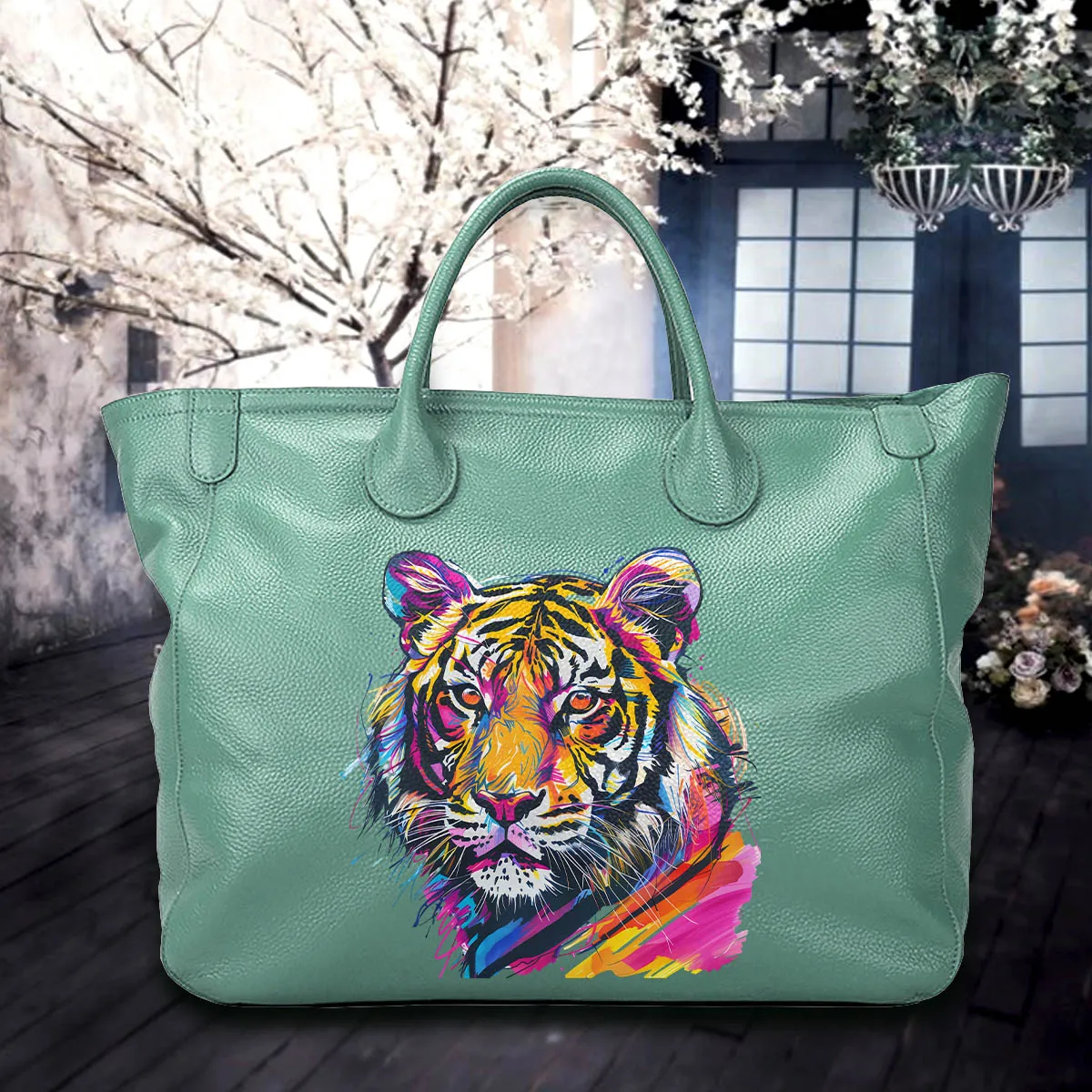 

New Print Graffiti colorful Tiger Women's Bag Blessing Bag Hobos Bag Real Leather One Shoulder Crossbody Bag Casual Handbags