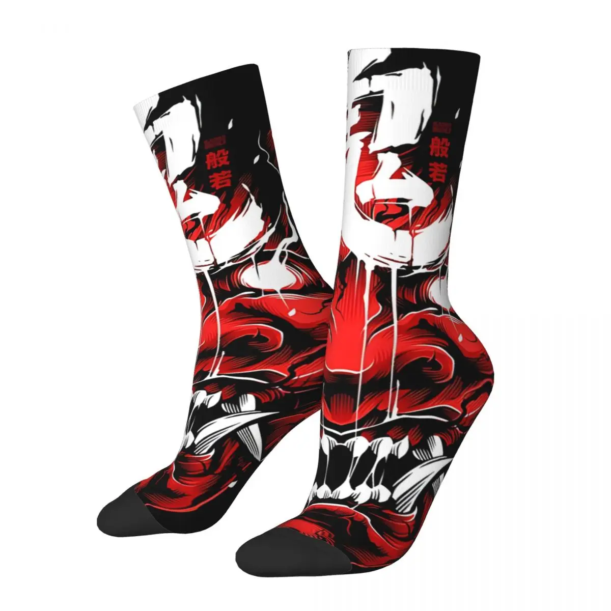 Crazy compression Hannya Demon Bloody Version_1 Sock for Men Harajuku Samurai Seamless Pattern Crew Sock Casual