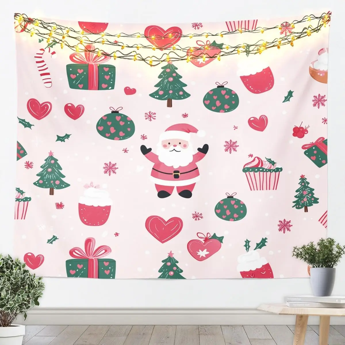 Merry Christmas Tapestry Santa Claus Wall Art for Living Room Bedroom Snowflake Wall Hanging Blanket Holiday Gift Home Decor