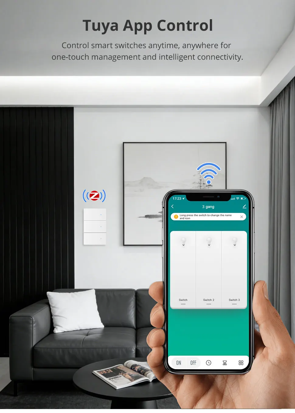Zemismart Zigbee Smart Wandlichtschalter Ohne Neutralleiter 1 2 3 Tasten Druckknopf PC-Panel Kompatibel mit Tuya Zigbee Hub Smart Life ZM-808 – Detail 6