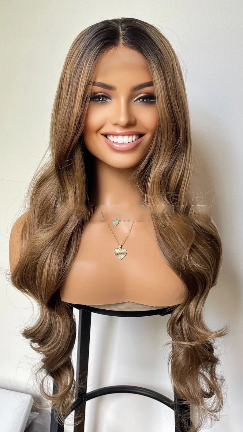 26'' Soft Ombre Blonde Body Wave 5x5 Silk Base Jewish Human Hair Wig Baby Hair HD Lace European Hair Preplucked Glueless Daily